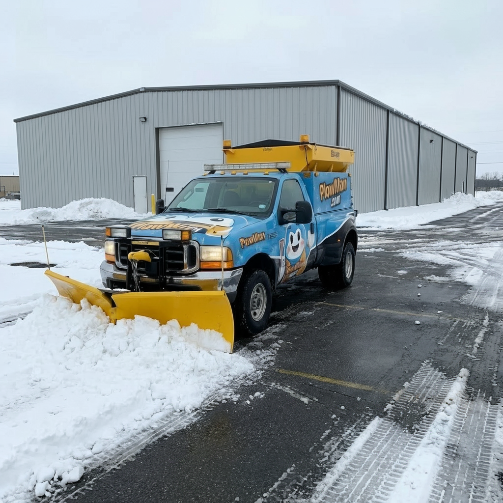 PlowWow commercial truck with rear salt spreader